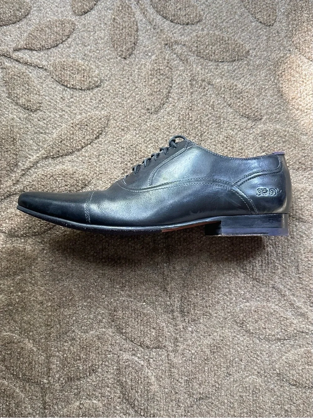 Ted Baker Men's Black Leather Cap-Toe Oxford Roggr 2 Size 8 1/2 (41)